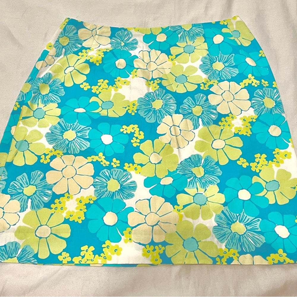 Lilly Pulitzer Vintage Y2K Turquoise and Lime Floral A-Line Skirt